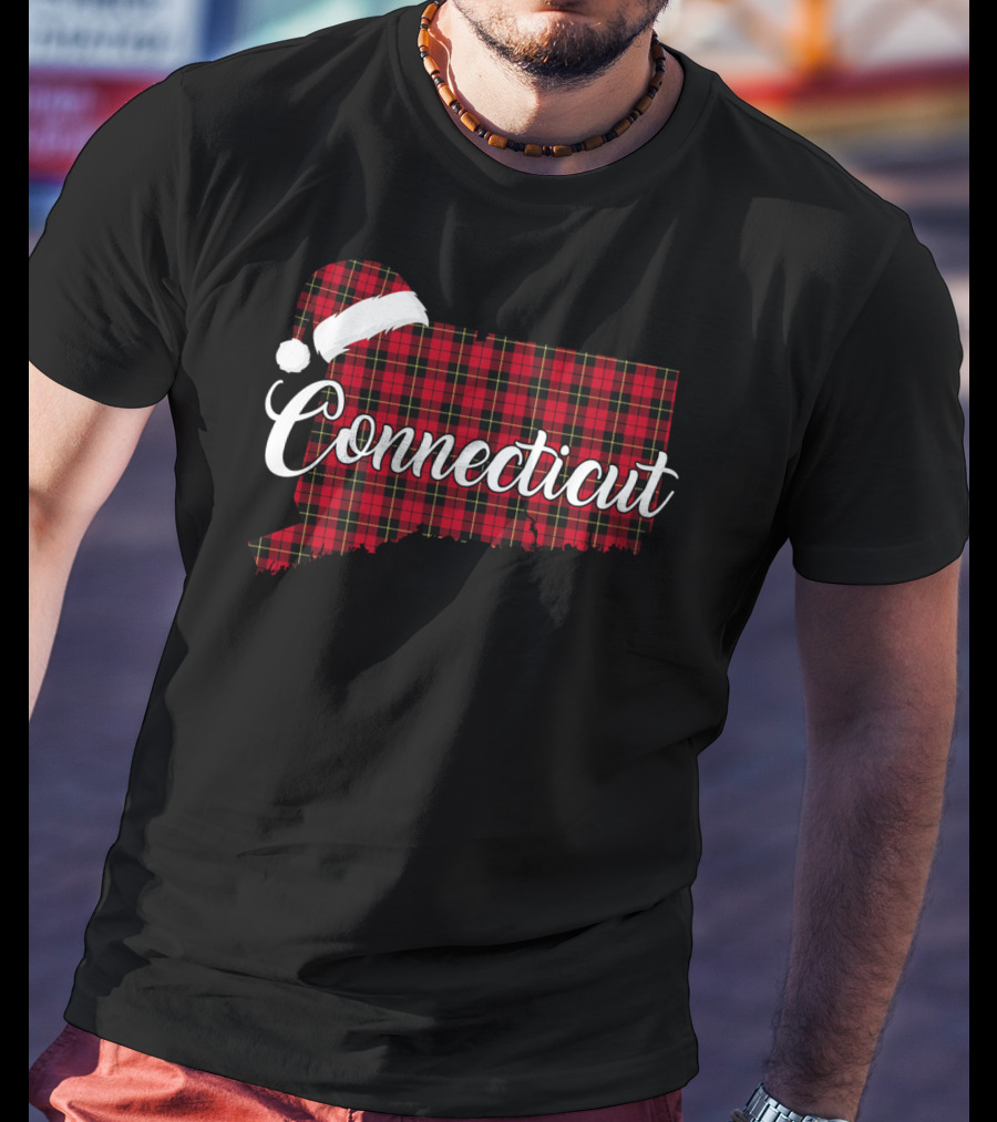 Connecticut Red Buffalo Plaid With Santa Hat Royal Stewart T-Shirt
