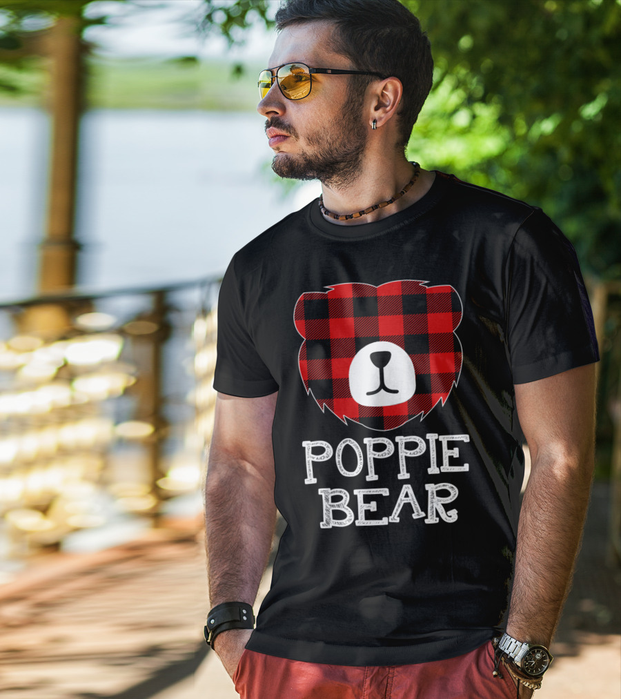 Red Plaid Poppie Bear Buffalo Check T-Shirt