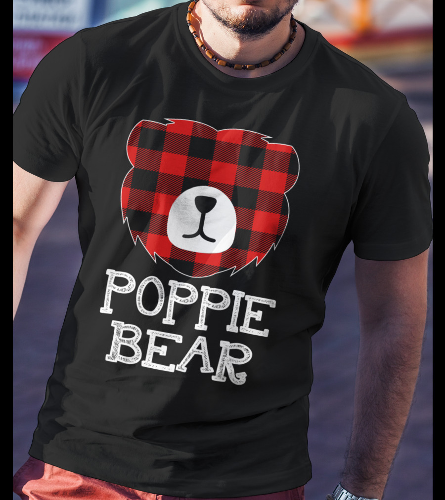 Red Plaid Poppie Bear Buffalo Check T-Shirt