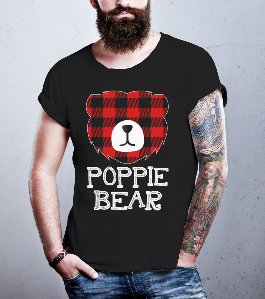 Red Plaid Poppie Bear Buffalo Check T-Shirt