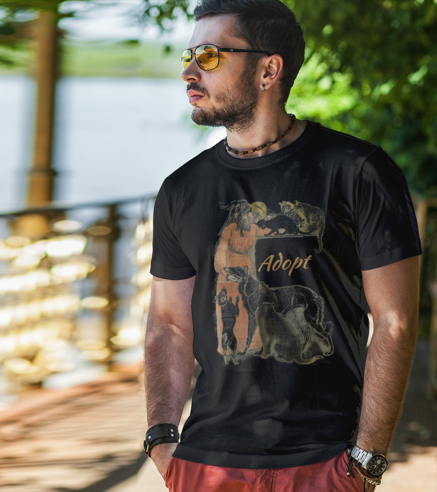 Rescue Adopt Love Dog And Cat Lover With Vintage Style Woman Surrounded By Pets T-Shirt