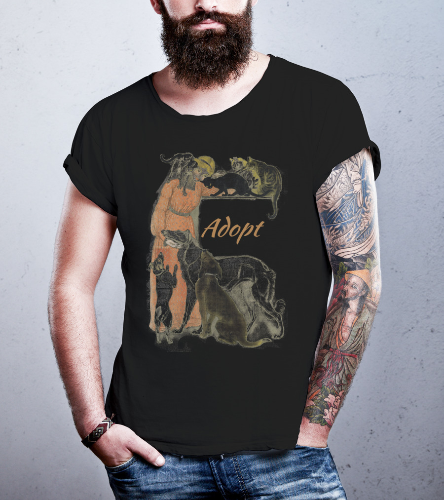 Rescue Adopt Love Dog And Cat Lover With Vintage Style Woman Surrounded By Pets T-Shirt