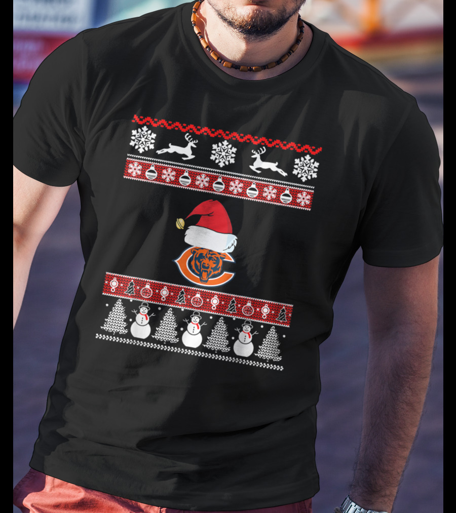 Santa Ugly Christmas Football Chicago Bears T-Shirt