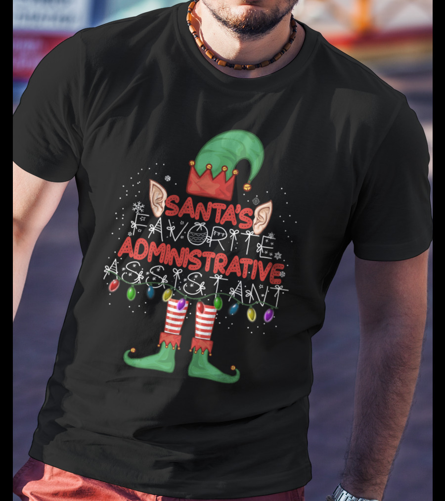 Santa's Favorite Administrative Assistant Elf Christmas Lights T-Shirt