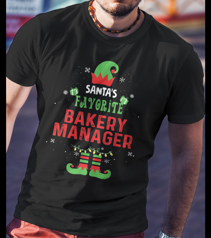 Santa's Favorite Bakery Manager Christmas Elf Hat And Boots T-Shirt