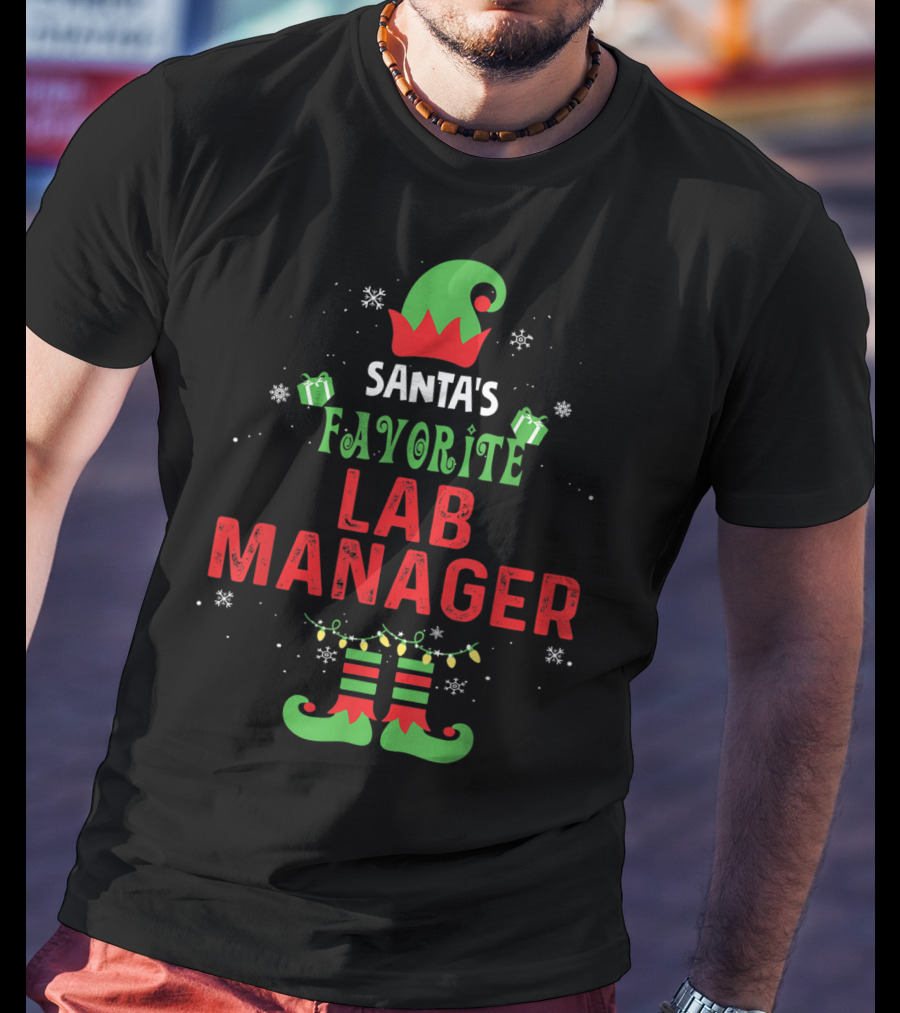 Santa's Favorite Lab Manager Christmas Elf Hat And Boots T-Shirt