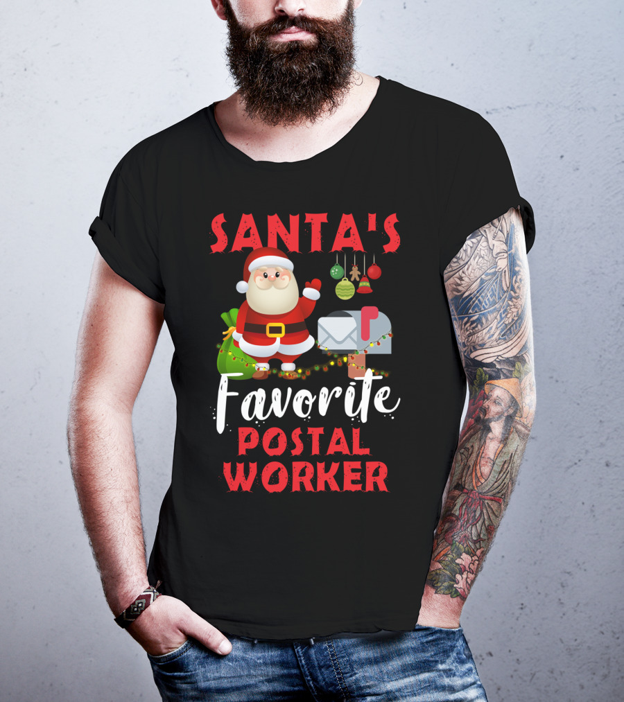 Santa's Favorite Postal Worker Christmas Mailbox Santa Claus T-Shirt