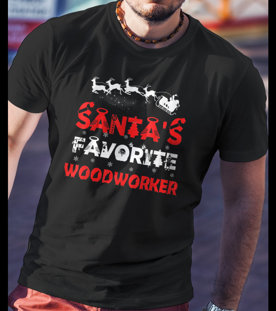 Santa's Favorite Woodworker Funny Job Christmas Reindeer Sleigh T-Shirt