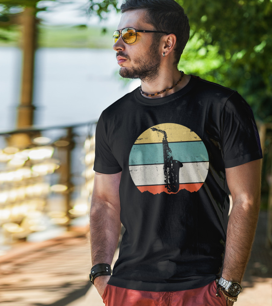 Retro Sunset Saxophone T-Shirt