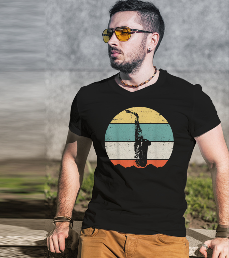 Retro Sunset Saxophone T-Shirt