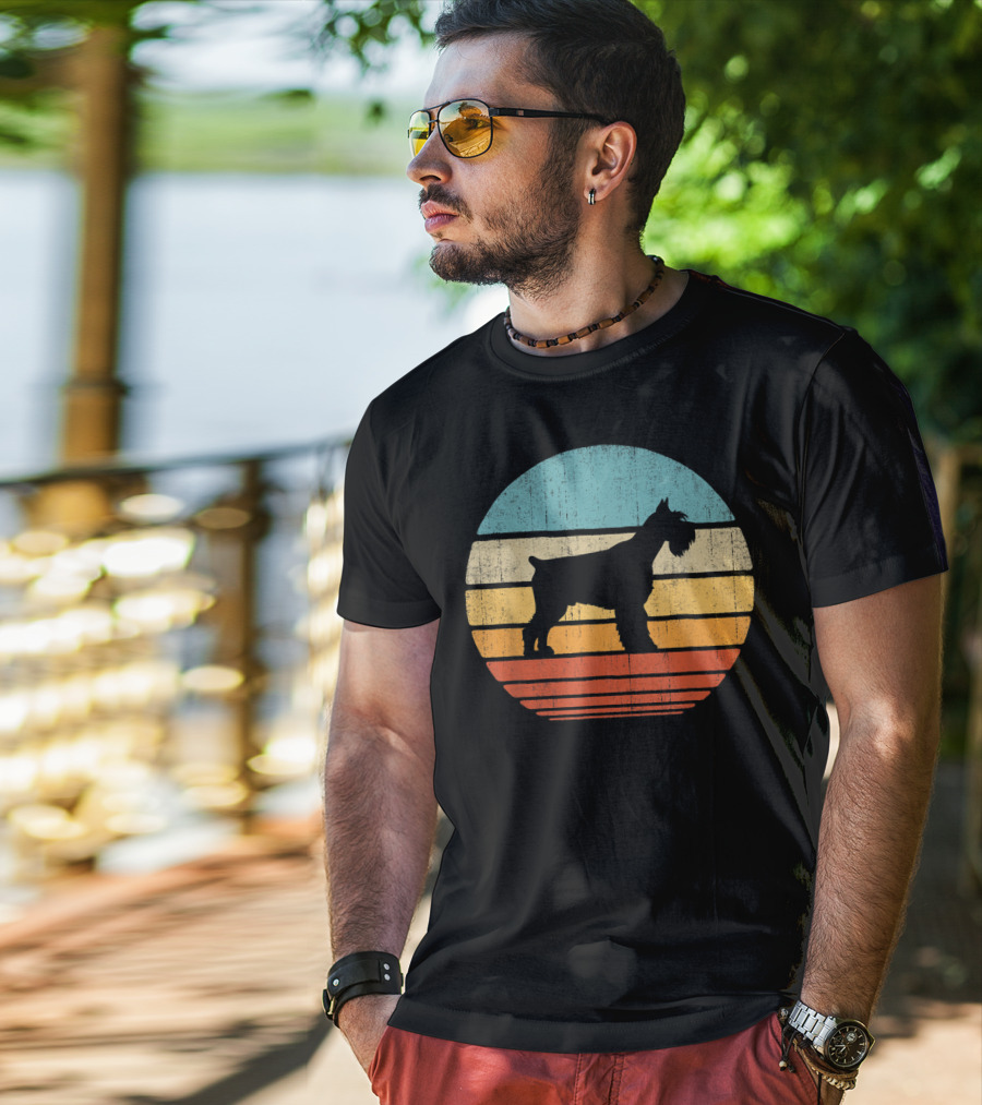 Schnauzer Retro 60S 70S Sunset Stripes T-Shirt