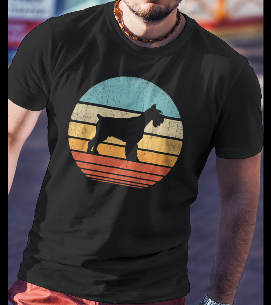 Schnauzer Retro 60S 70S Sunset Stripes T-Shirt