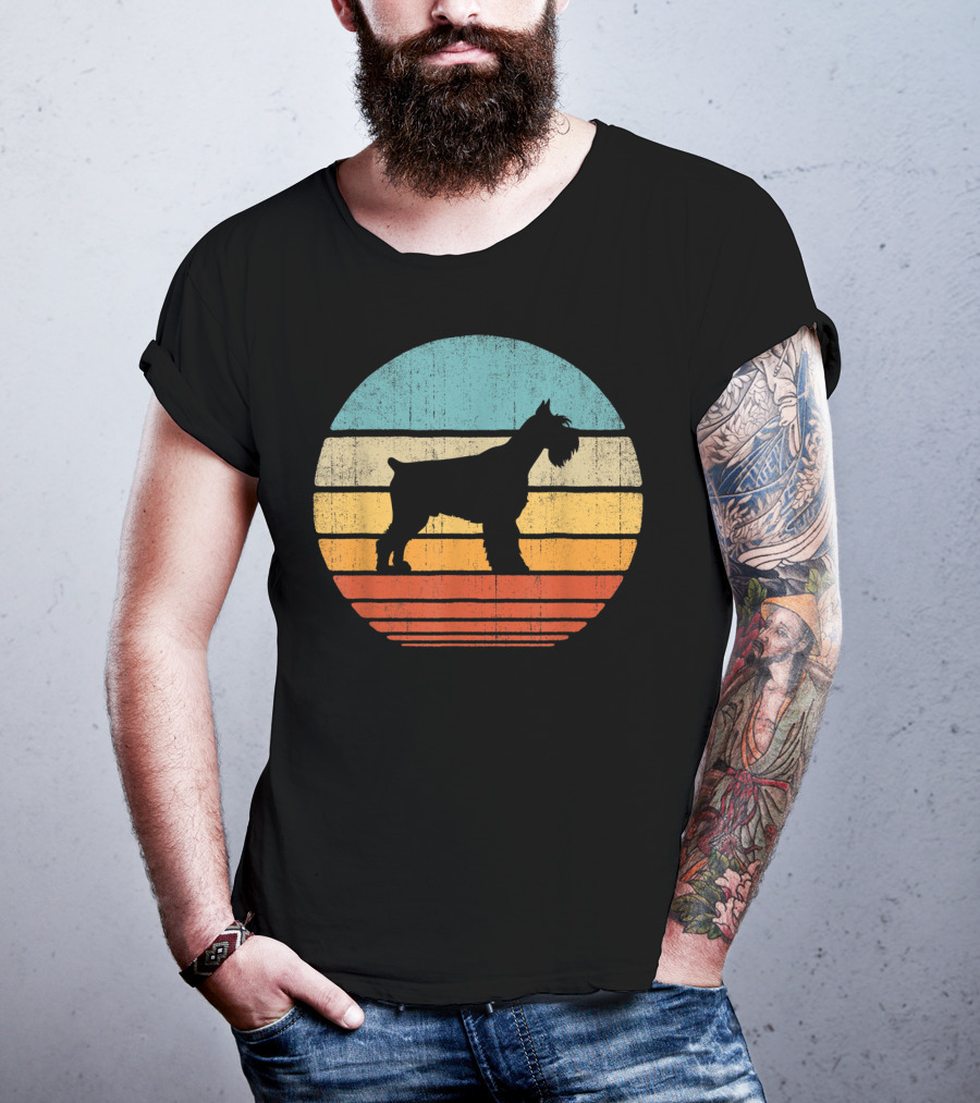 Schnauzer Retro 60S 70S Sunset Stripes T-Shirt