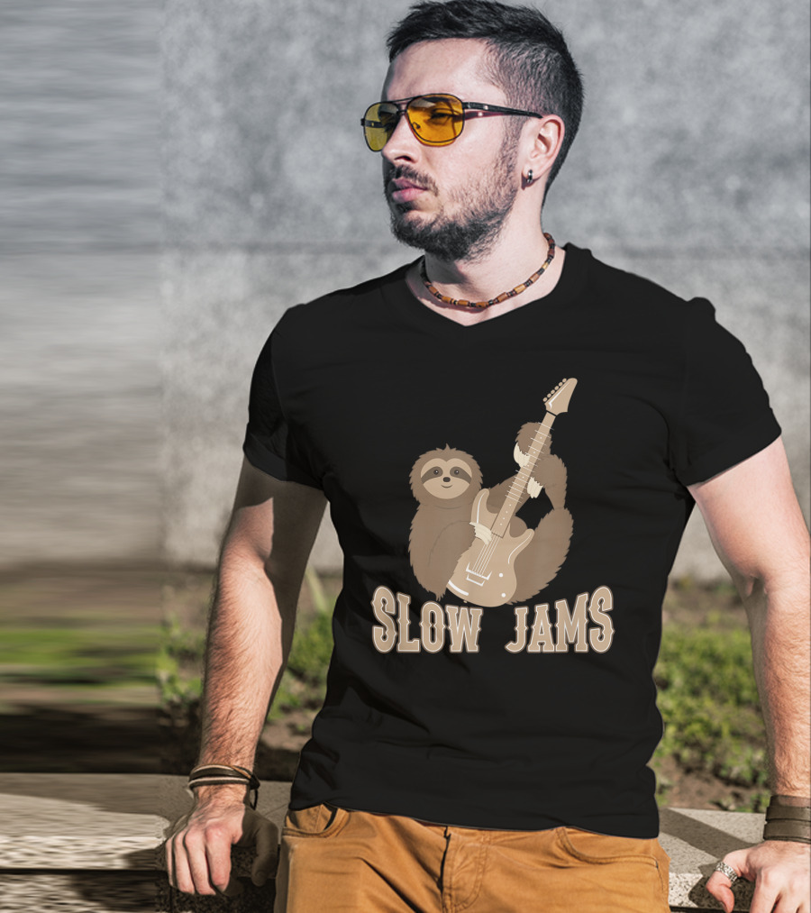 Slow Jams Sloth Fun Bass Guitar Chilled T-Shirt