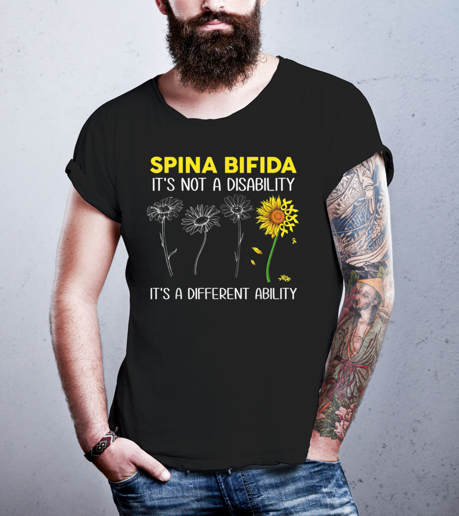Spina Bifida It's Not A Disability It's A Different Ability Sunflower Flower Growth T-Shirt