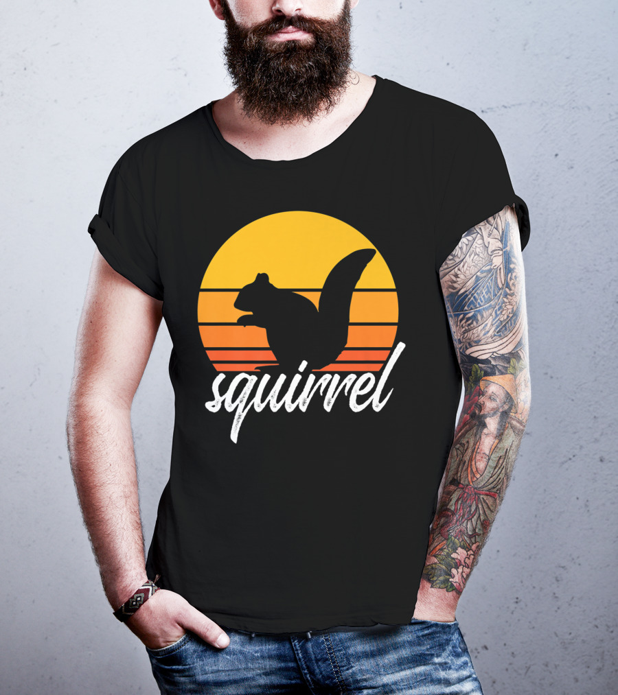 Squirrel Retro Sunset Silhouette Animal Lover Vintage T-Shirt