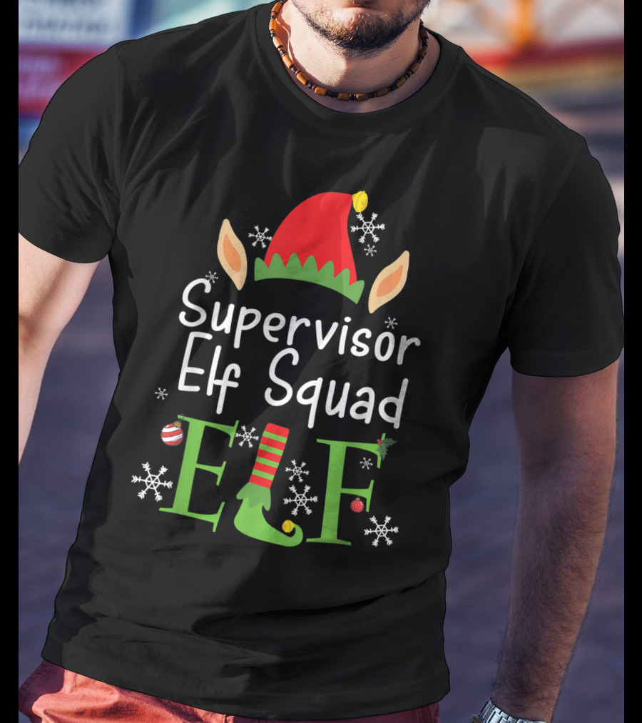 Supervisor Elf Squad Christmas Hat Snowflakes Ornaments T-Shirt