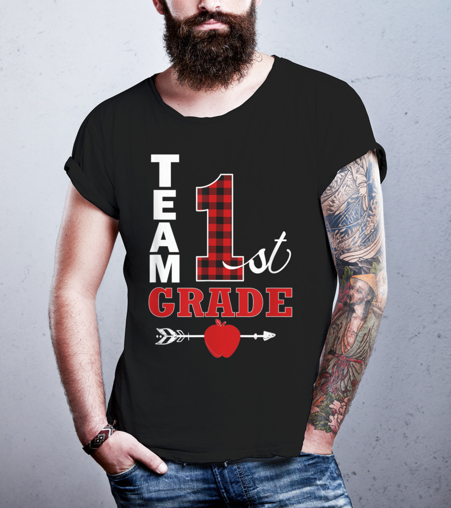 Team 1st Grade Lumberjack Plaid Teacher Arrow Apple T-Shirt