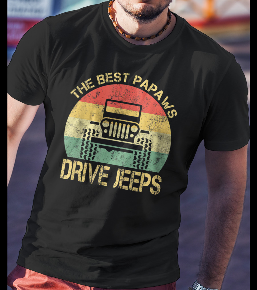 The Best Papaws Drive Jeeps Retro Striped T-Shirt