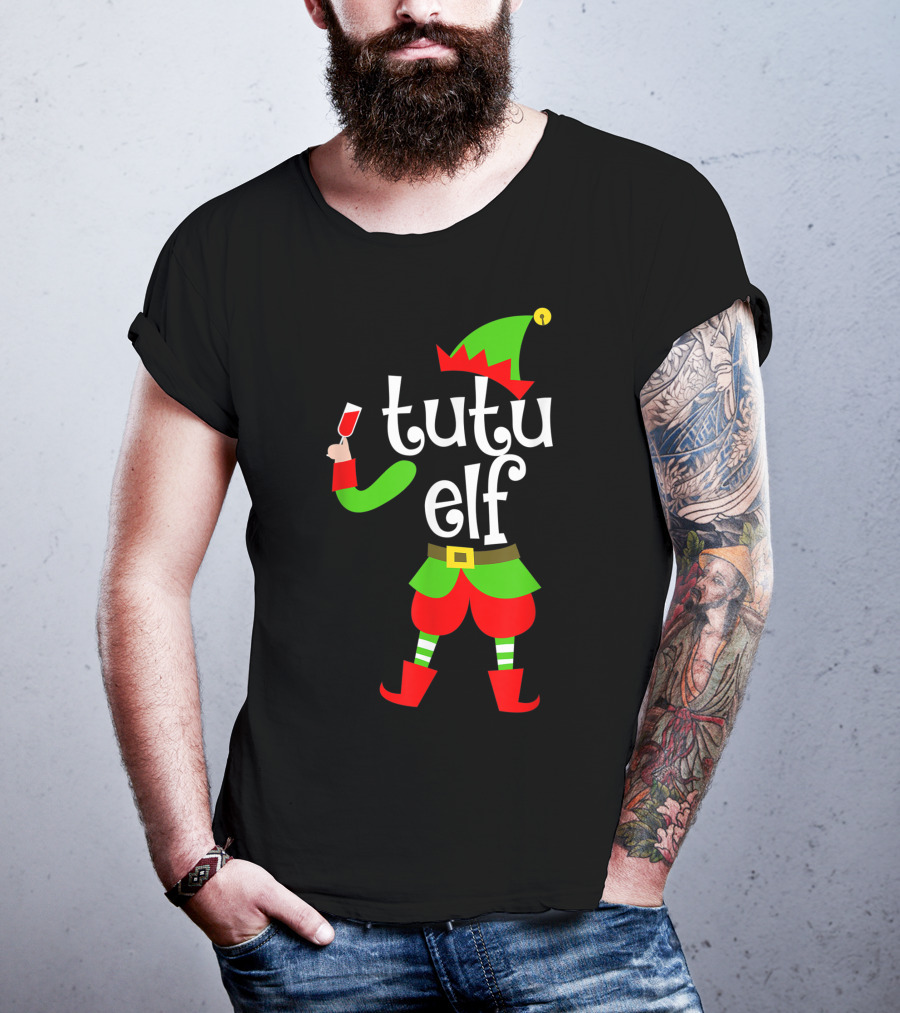 Tutu Elf Holding Wine Glass Christmas Costume T-Shirt