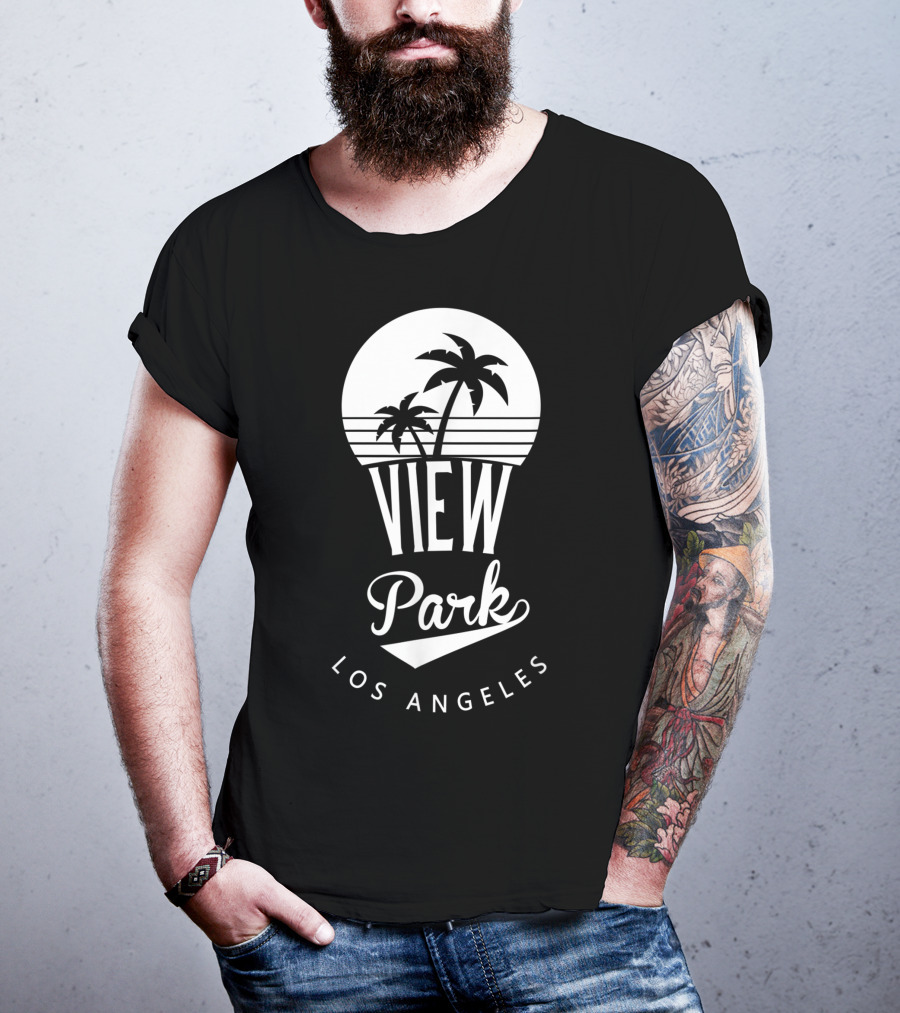 View Park Los Angeles Palm Trees Retro Sunset T-Shirt