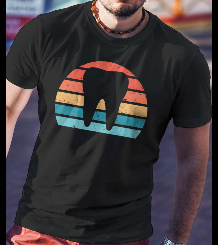 Vintage Dentist Dental Assistant Retro Tooth Stripes T-Shirt