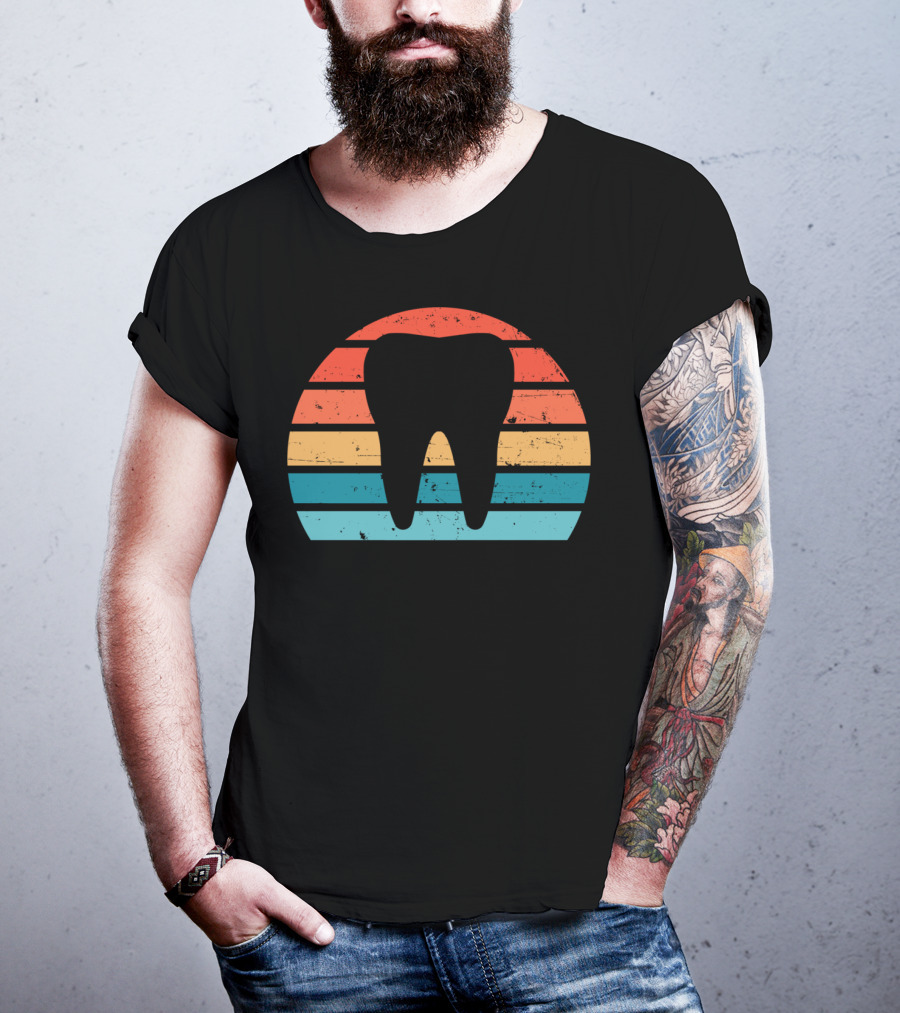 Vintage Dentist Dental Assistant Retro Tooth Stripes T-Shirt