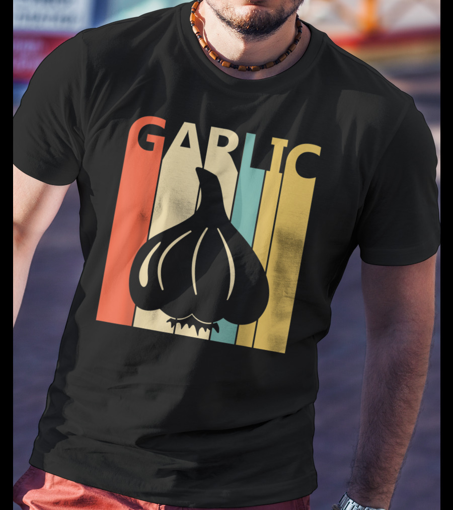 Vintage Garlic Lover Retro Stripes T-Shirt