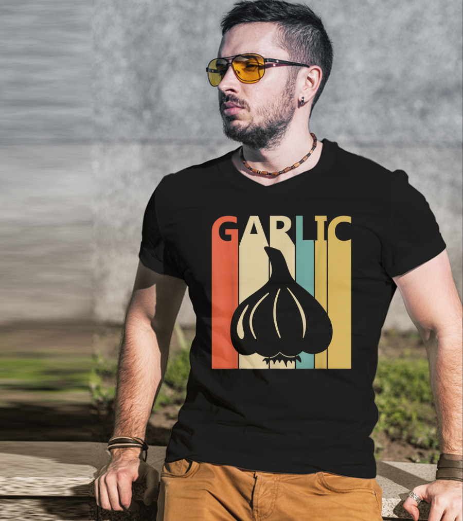 Vintage Garlic Lover Retro Stripes T-Shirt