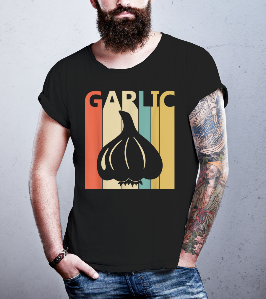 Vintage Garlic Lover Retro Stripes T-Shirt