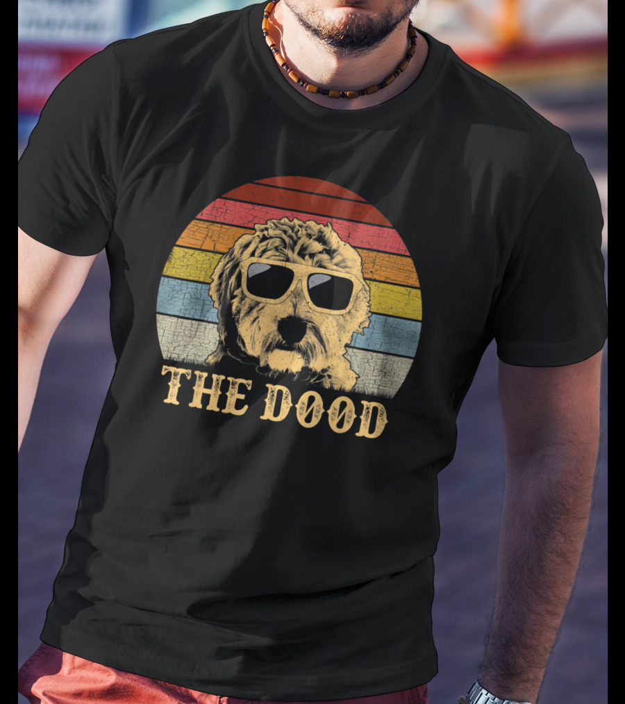 Vintage The Dood Goldendoodle Retro Stripes Sunglasses T-Shirt