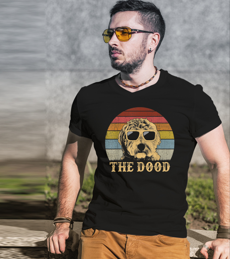 Vintage The Dood Goldendoodle Retro Stripes Sunglasses T-Shirt