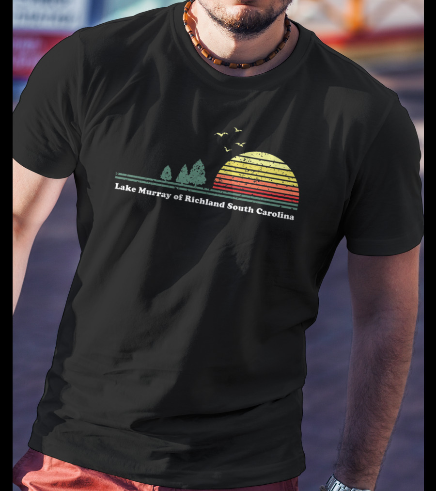 Vintage Lake Murray Of Richland South Carolina Sunset Scene With Trees And Birds T-Shirt