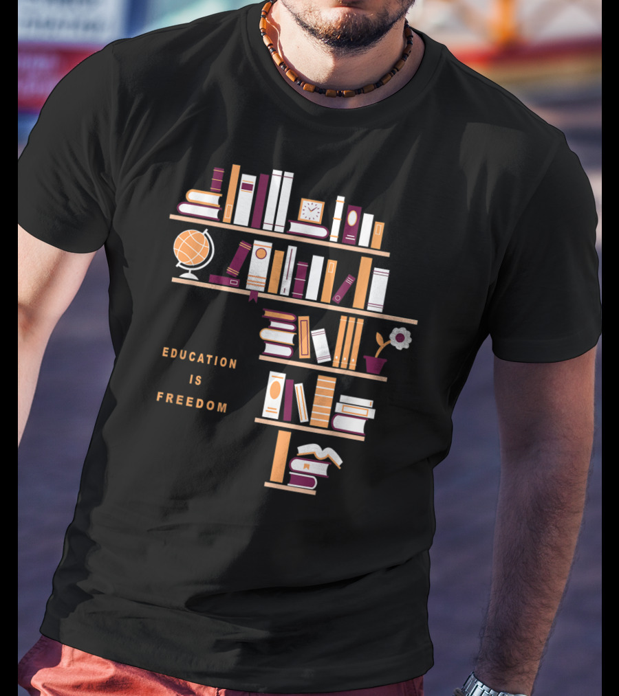Education Is Freedom Africa Library Books Globe And Flower T-Shirt