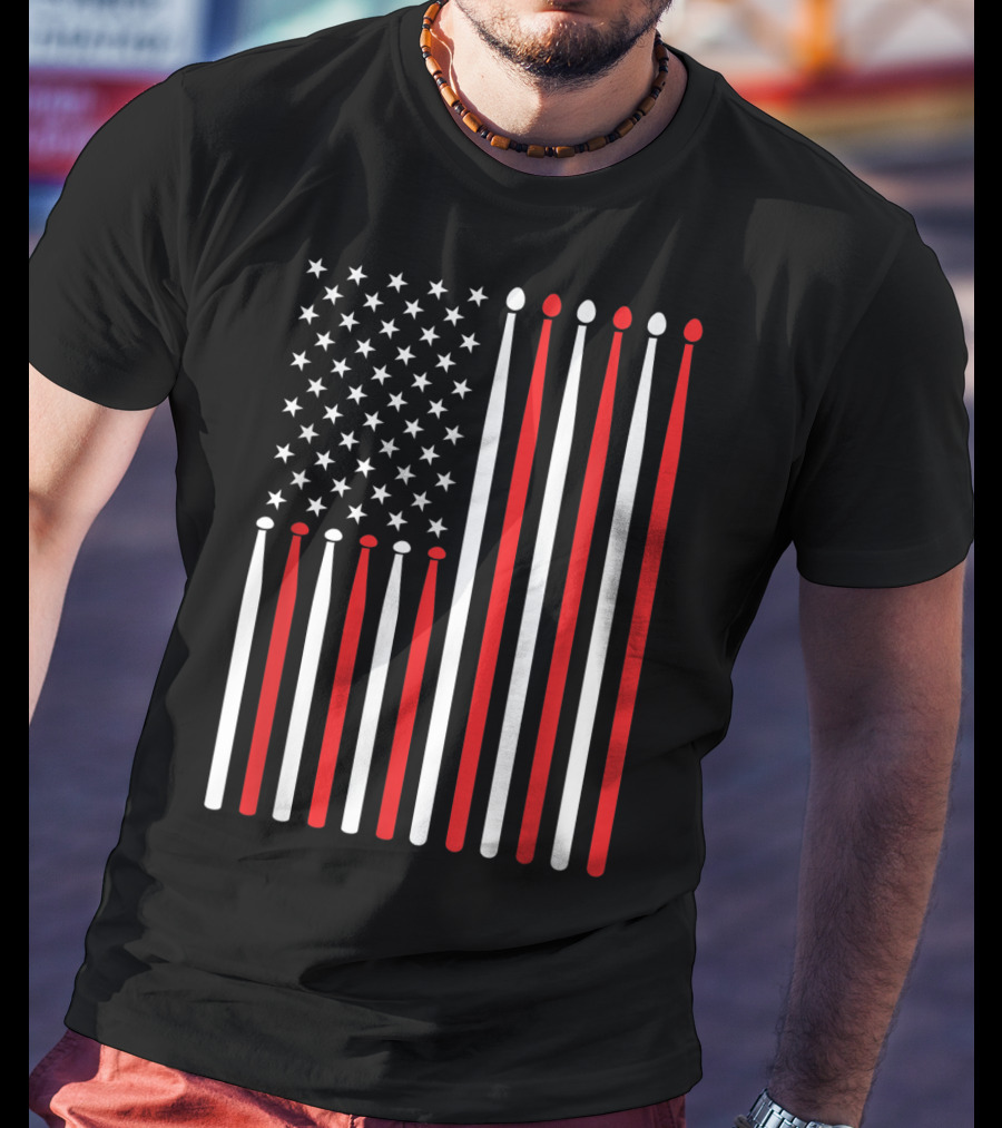 American Flag Drumsticks USA Drummer Musicians Patriotic T-Shirt