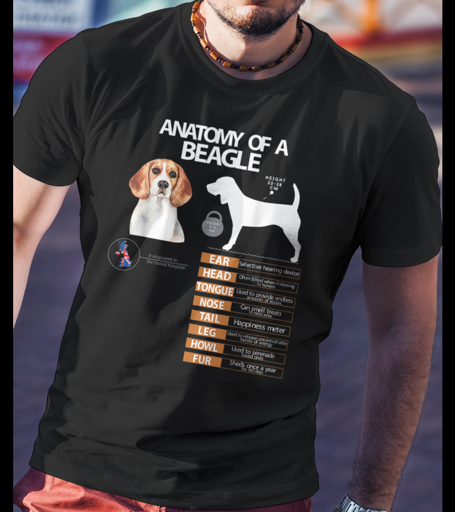 Anatomy Of A Beagle Ear Head Tongue Nose Tail Leg Howl Fur Mom Grandma Dad T-Shirt