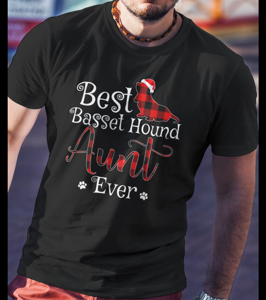 Best Basset Hound Aunt Ever Plaid Christmas Hat T-Shirt