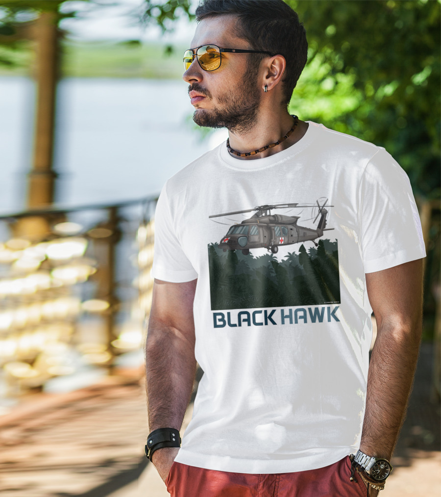 Black Hawk Helicopter Military Jungle Scene T-Shirt