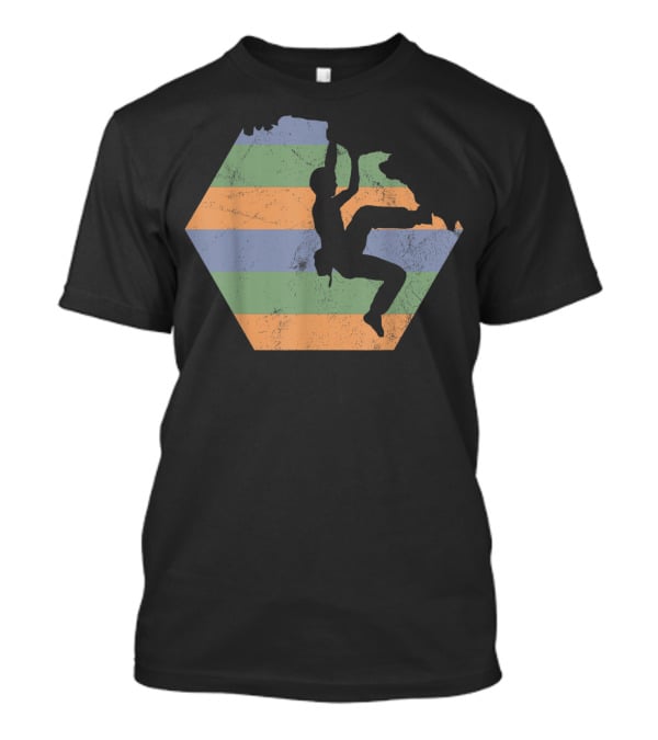 Bouldering Rock Climbing Climber Silhouette With Stripes T-Shirt