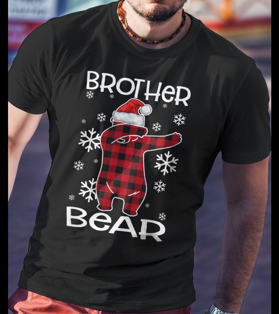 Brother Bear Dabbing In Santa Hat With Snowflakes T-Shirt