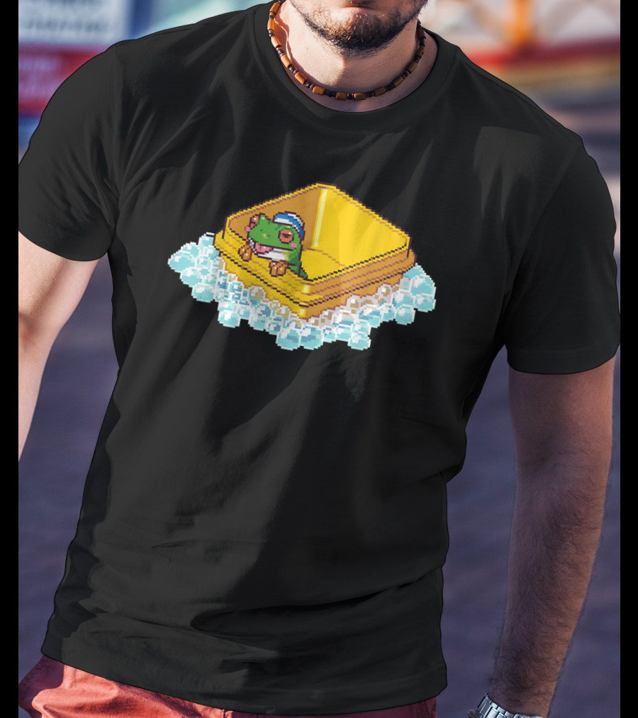 Frog Bath Bubbles Retro Pixel T-Shirt