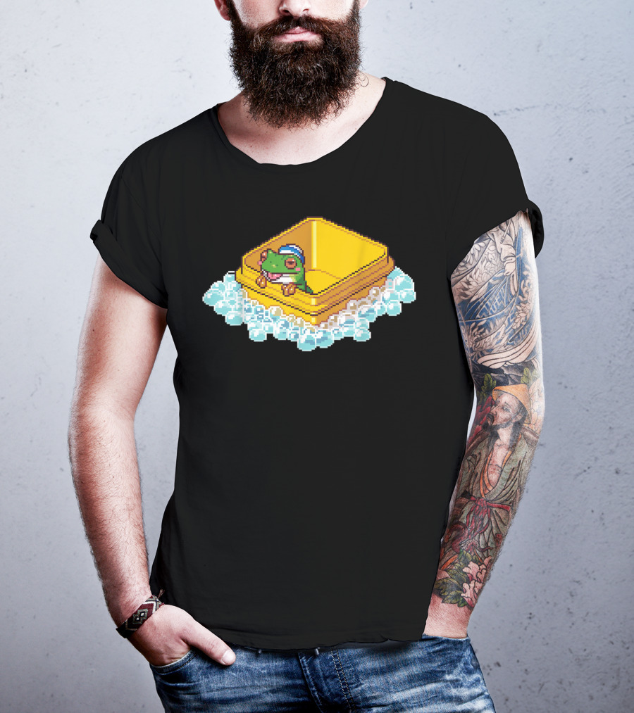 Frog Bath Bubbles Retro Pixel T-Shirt