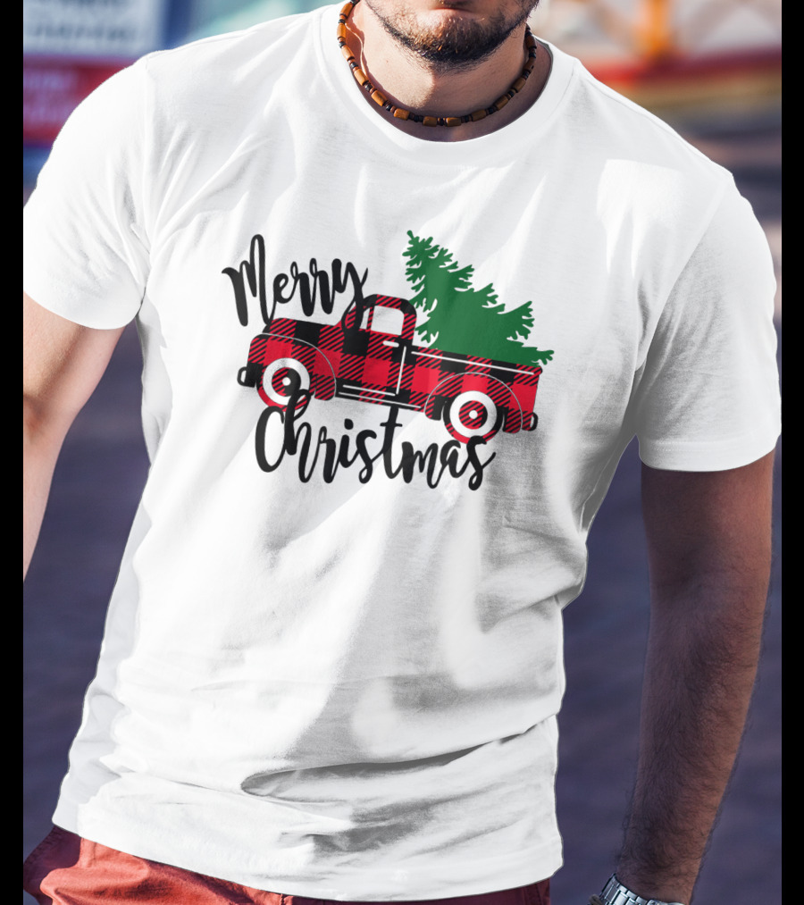 Merry Christmas Buffalo Plaid Red Truck T-Shirt