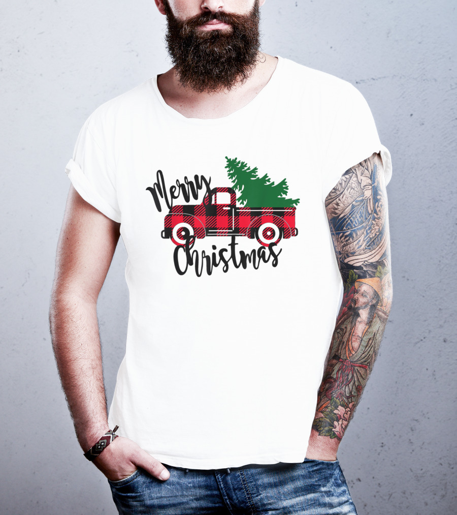 Merry Christmas Buffalo Plaid Red Truck T-Shirt