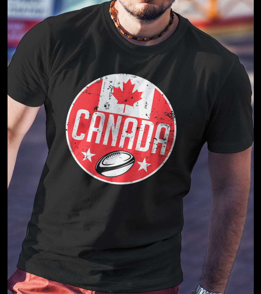 Canada Rugby Flag Supporter Jersey Canadian Maple Leaf Emblem T-Shirt