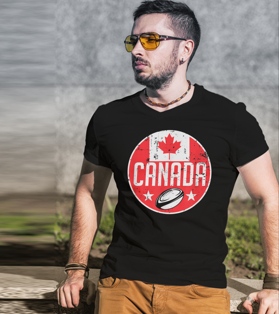 Canada Rugby Flag Supporter Jersey Canadian Maple Leaf Emblem T-Shirt