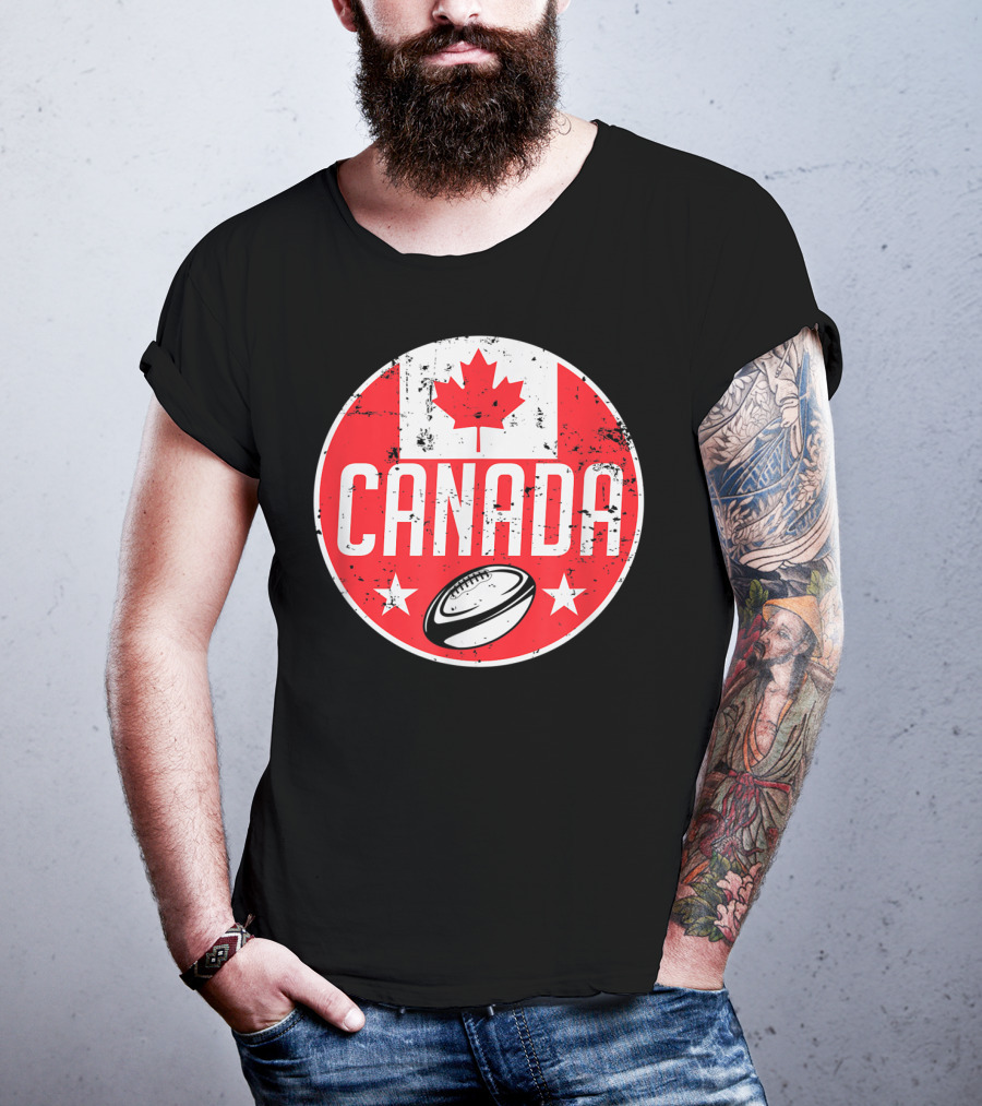 Canada Rugby Flag Supporter Jersey Canadian Maple Leaf Emblem T-Shirt