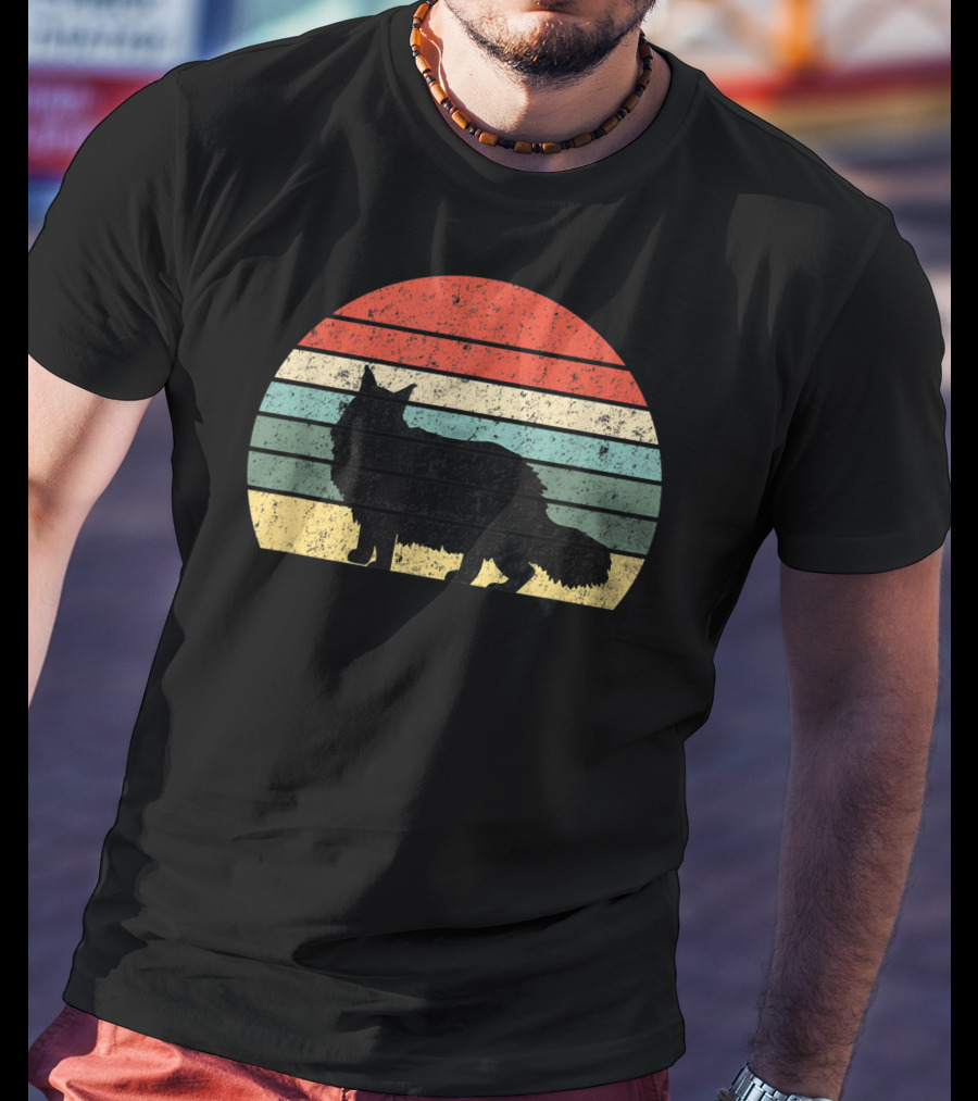 Retro Sunset Silhouette Maine Coon Cat Lover T-Shirt