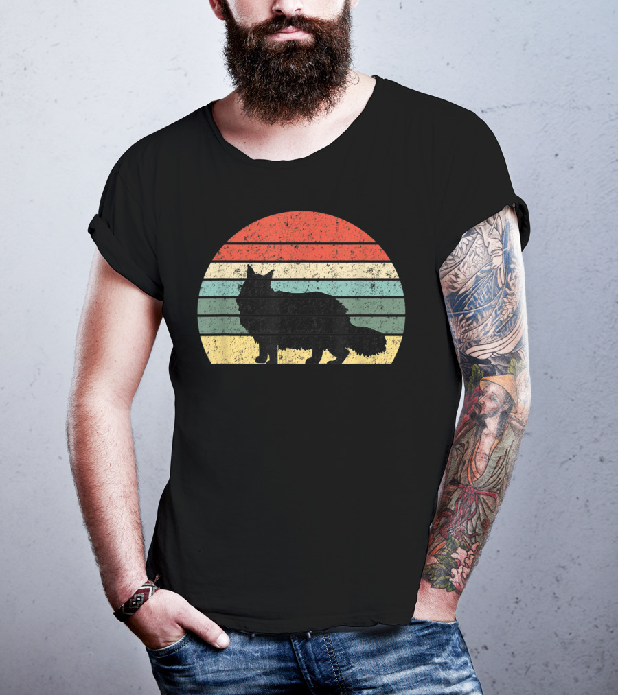 Retro Sunset Silhouette Maine Coon Cat Lover T-Shirt