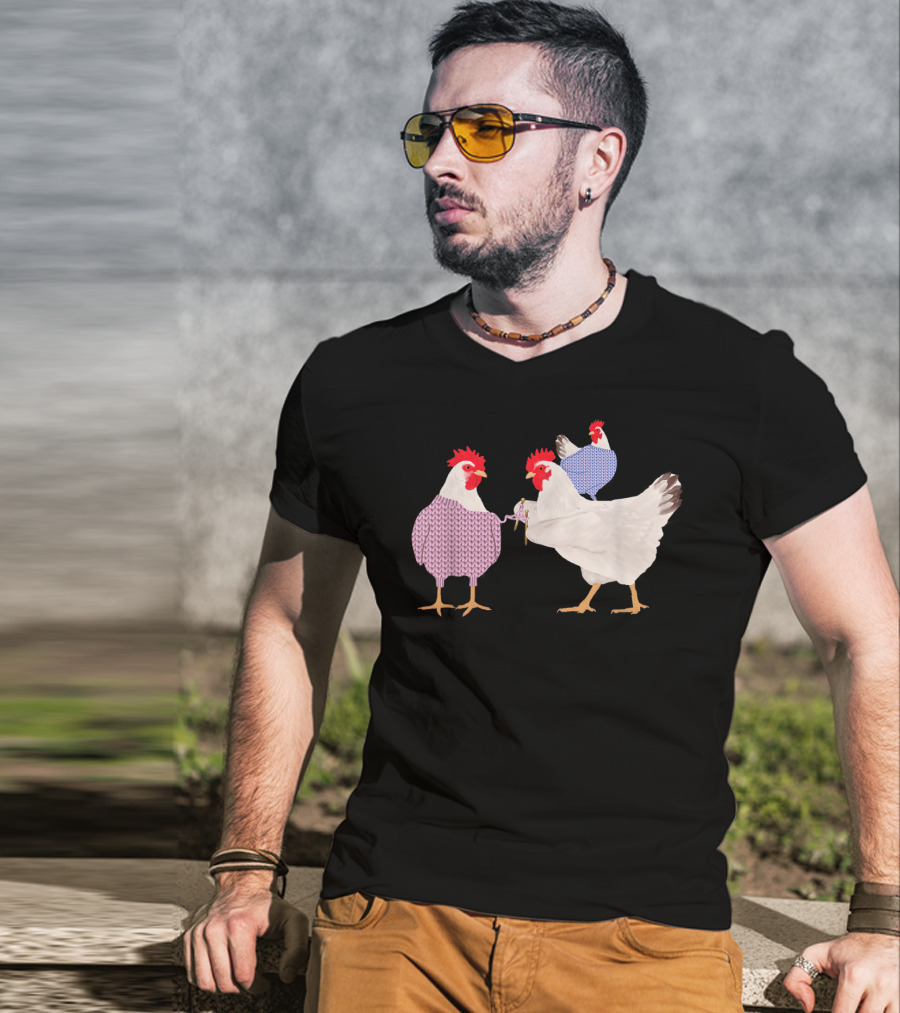 Chicken Knitting Sweaters Trio Whimsical Knitwear Comedy T-Shirt